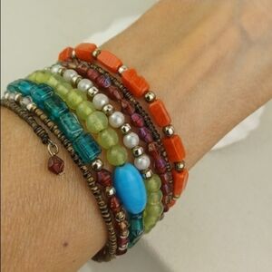 So Much Fun Goin' on in this Gorgeous Colorful Glass Bead Boho Bangle
